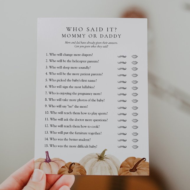 Vem sa det till Mamma eller pappa Pumpkin-spelkort Inbjudningar (Skapare uppladdad)