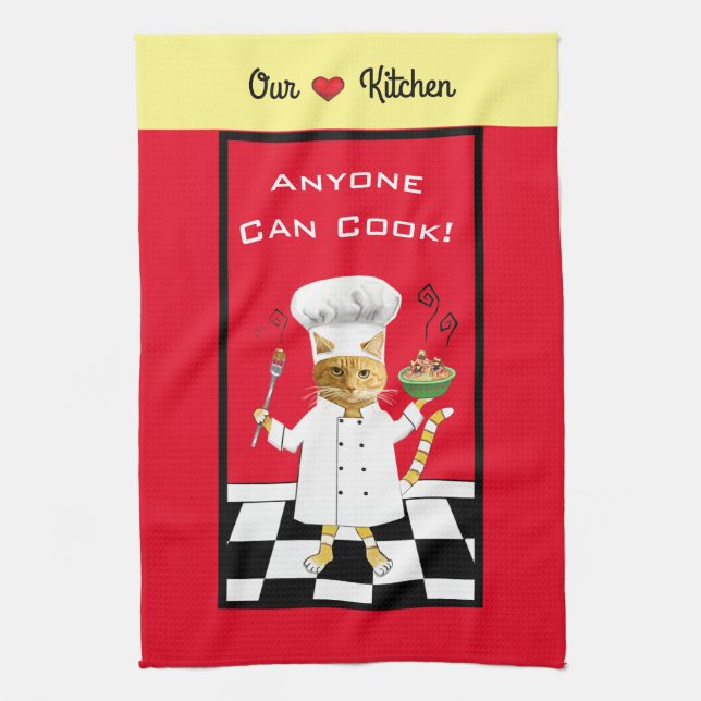 Vem som helst kan koka! Red Kitchen Towel Kökshandduk (Vertikal)