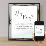 Vem Tvättar Grönten Minnesspel Möhippa Poster<br><div class="desc">Vem är Minnesspelstecken med redigerbar möhippa, så att du kan anpassa dig med bruden eller värdinna namn. "WHO's Memory" står ut med avslappnadens elegans i handskrivet kalligrafi. Chicens minimalistiska utformning med svart och vit typografi på vit bakgrund avslutat, med en mjuk vattenfärg tvättat och färg med mjuk grönt på baksidan....</div>