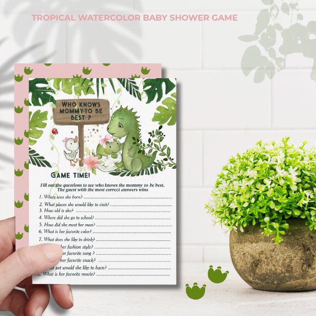 Vem vet bäst? Babykort till blivande mamma med din Inbjudningar (Who Knows Mommy-to-be Best? Girl Dino Baby Shower Game)