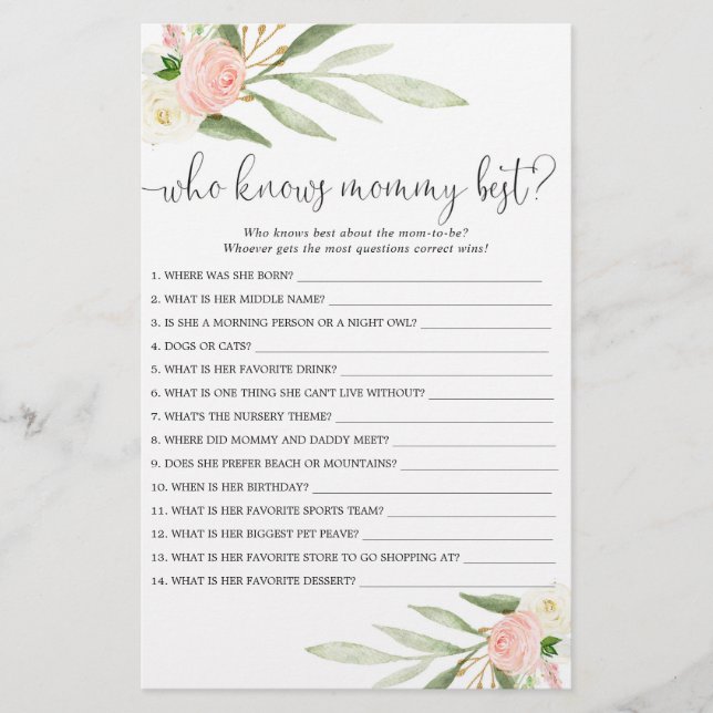 Vem vet mamma bästa rosa guld om babyduschspel (Framsida)