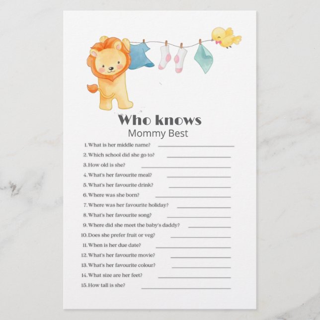 Vem vet mamma best woland Baby Shower Game (Framsida)