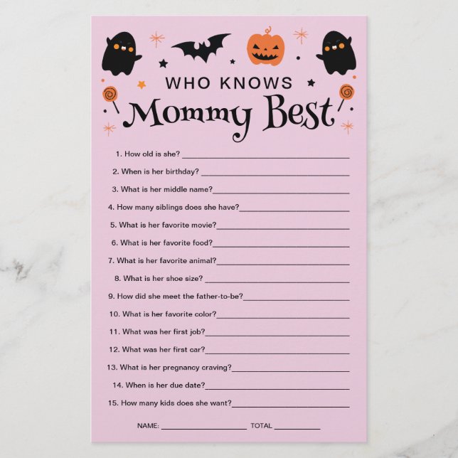 Vem vet Mamma Halloween-häxa Baby Shower-spel  (Framsida)