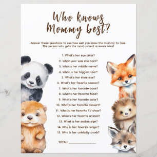 Vem vet Mamma Skogs Djur Baby Shower Spel