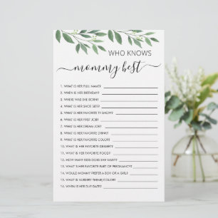 Vem vet mest om Mamma? Anpassat Baby Shower-spel