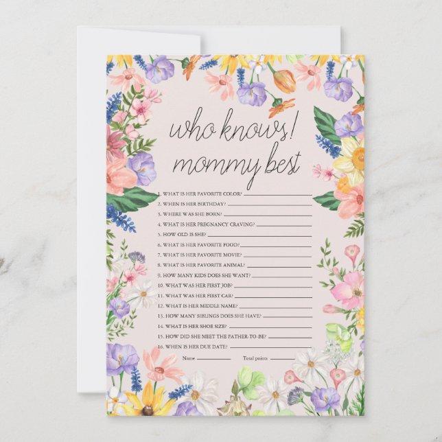 Vem vet mest om Mamma Baby Shower Spelkort Inbjudningar (Framsida)