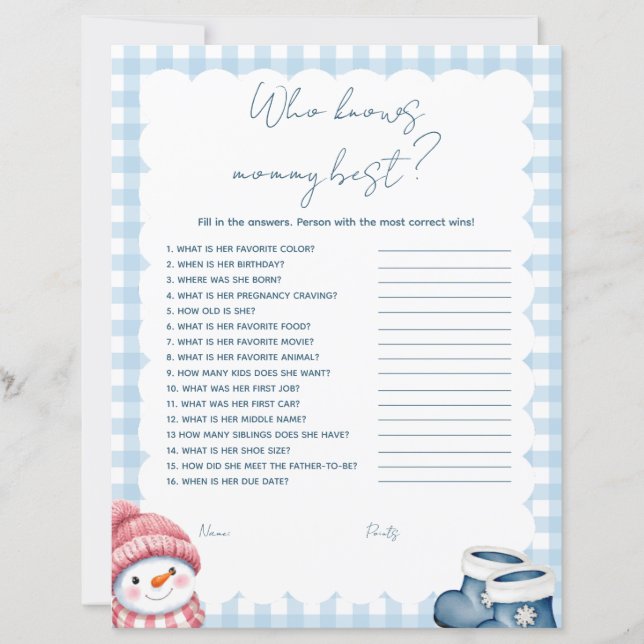 Vem vet mest om Mamma Vinter Babyshowerlek (Framsida)