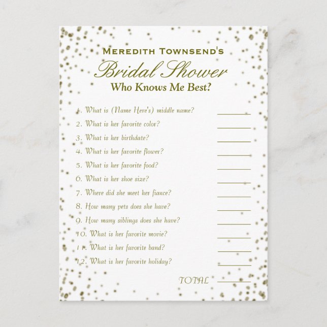 Vem vet om mig? | Guld Confetti Vykort (Framsida)