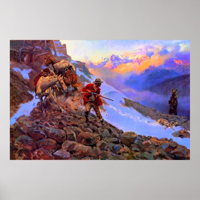 Vems Kött Man mot Grizzly Charles Marion Russell Poster (Framsidan)