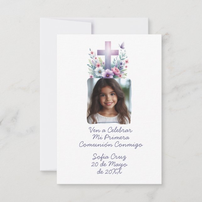 Ven A Celebrar Mi Primera Comunión con Foto Flores Tack Kort (Framsida)
