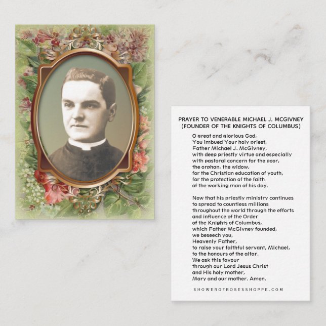Ven. Michael McGivney Knight of Columbus CARD Placeringskort (Fram/baksida)