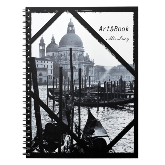 Venedig, Arkitektur, Gondolas in BW (bärbar dator) Anteckningsbok (Framsidan)