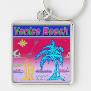 ’Venedig Beach’ Surfer Keychain Fyrkantig Silverfärgad Nyckelring