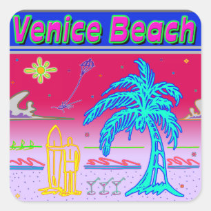 ’Venedig Beach’ Surfer Sticker Fyrkantigt Klistermärke