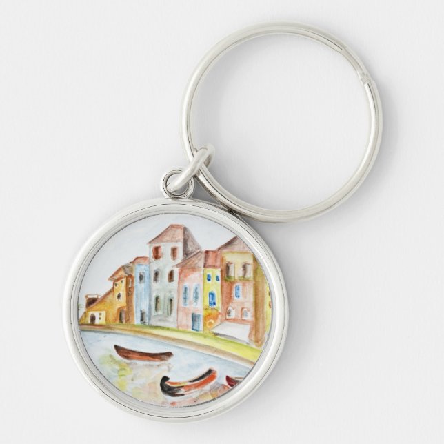 Venedig begrepp rund silverfärgad nyckelring (Framsidan)