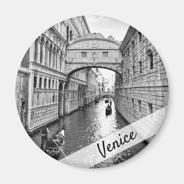 Venedig Bron med svart, vitt med gondolier Magnet (Framsidan)