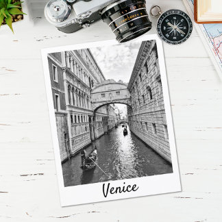 Venedig Bron med svart, vitt med gondolier Vykort