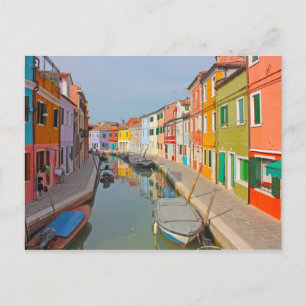 Venedig, Buranos kanal, små färgader Vykort