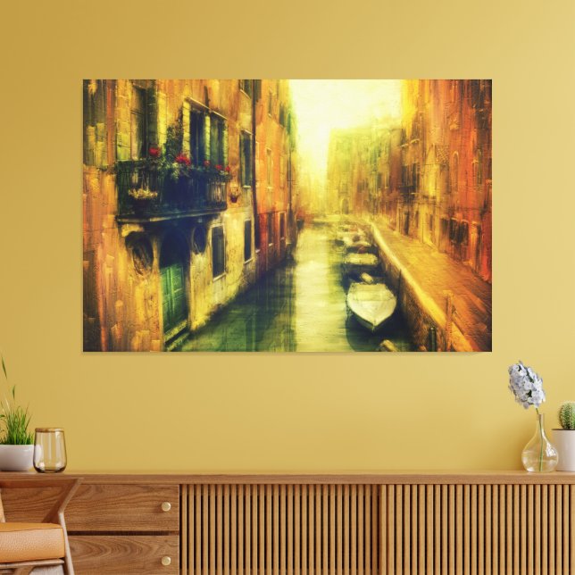 Venedig Canal Balcony Painting Canvastryck (Insitu (Vardagsrum))