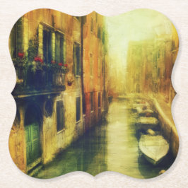 Venedig Canal Balcony Painting Underlägg Papper