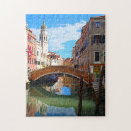 Venedig Canal bridge & Italienska torn, Italien Pussel