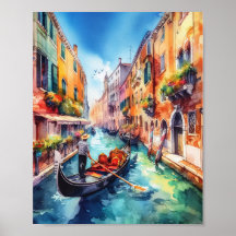 Venedig Canals Italien Watercolor Art Skriv ut