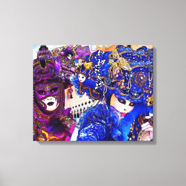 Venedig Carnival Colorful Traditional Masks Teckni Canvastryck (Framsida)