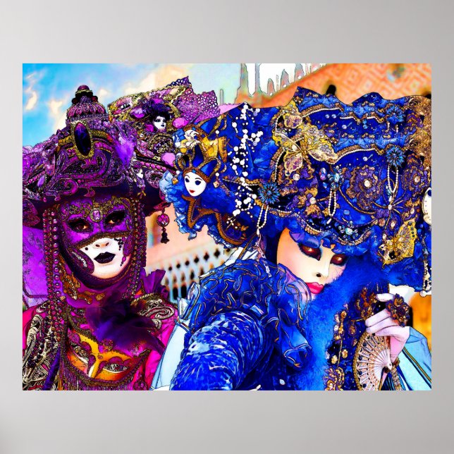 Venedig Carnival Colorful Traditional Masks Teckni Poster (Framsidan)