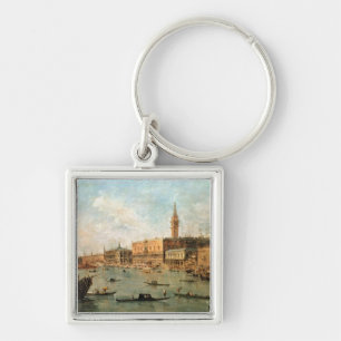 Venedig: Doge'sens slott och Molo från baen Fyrkantig Silverfärgad Nyckelring
