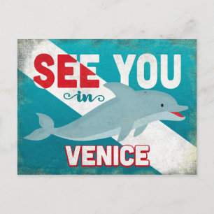 Venedig Florida Dolphin - Retro Vintage resor Vykort