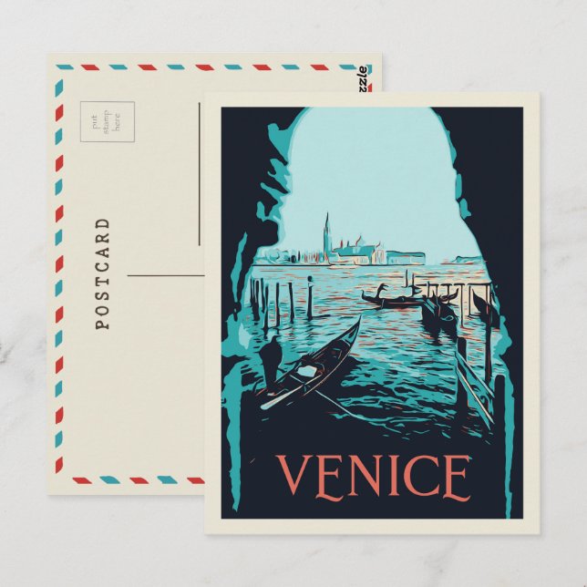 Venedig från Piazza San Marco illustration Italien Vykort (Fram/baksida)