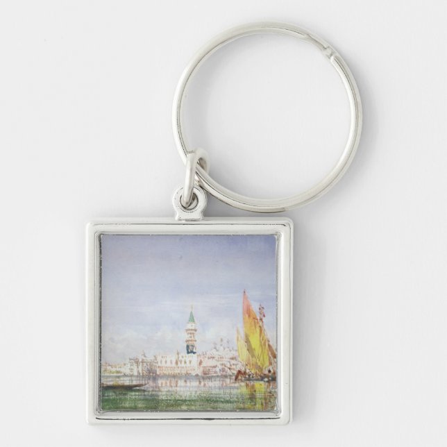 Venedig Fyrkantig Silverfärgad Nyckelring (Framsidan)