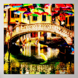 Venedig gondoler längs med gångvägen paraply och ☔ poster
