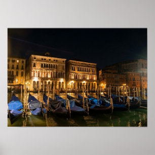 Venedig Gondoler på natten Poster