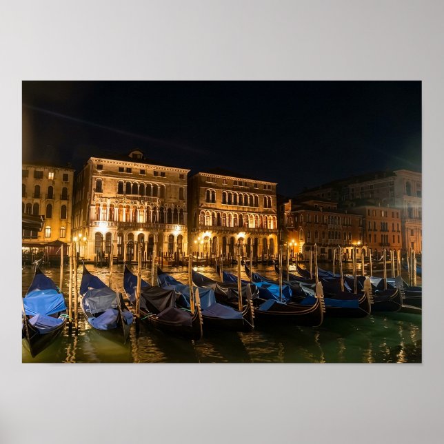 Venedig Gondoler på natten Poster (Framsidan)