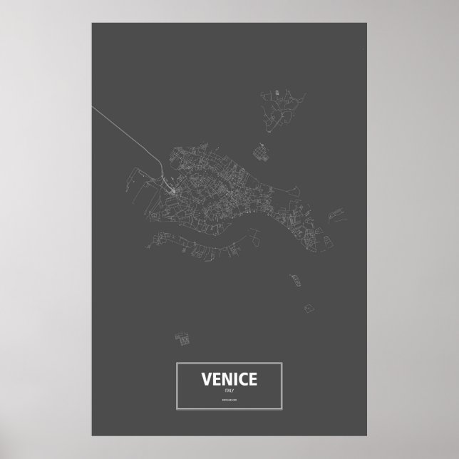 Venedig (Island), Italien (vit på svart) Poster (Framsidan)