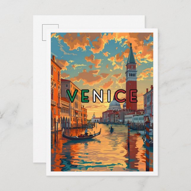 Venedig Italien Art Vintage resor Vykort (Fram/baksida)