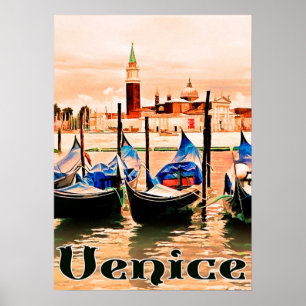 Venedig, Italien, båtar på stadshamn, vintage reso Poster