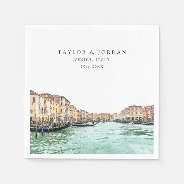 Venedig Italien Bröllop Papper Cocktail Napkin Pappersservett (Framsidan)