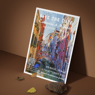 Venedig Italien Bröllop Travel Poster Stil QR-kod Spara Datumet