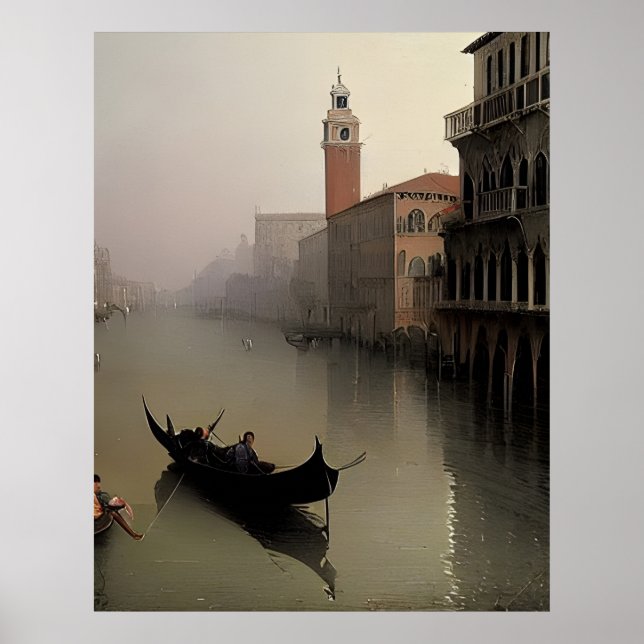 Venedig Italien Canal och Gondola Painting Poster (Framsidan)