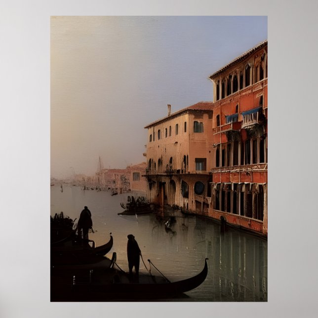Venedig Italien Canal och Gondolas Painting Poster (Framsidan)