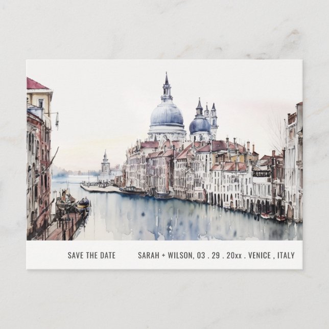 Venedig Italien Canals Vattenfärg Spara datum Vykort (Framsida)