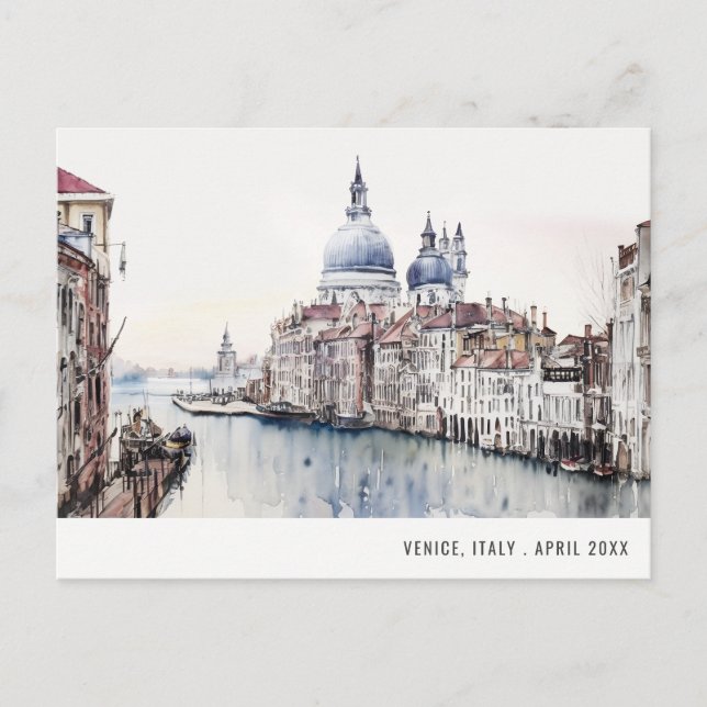 Venedig Italien Canals Watercolor Italiana Travel Vykort (Framsida)