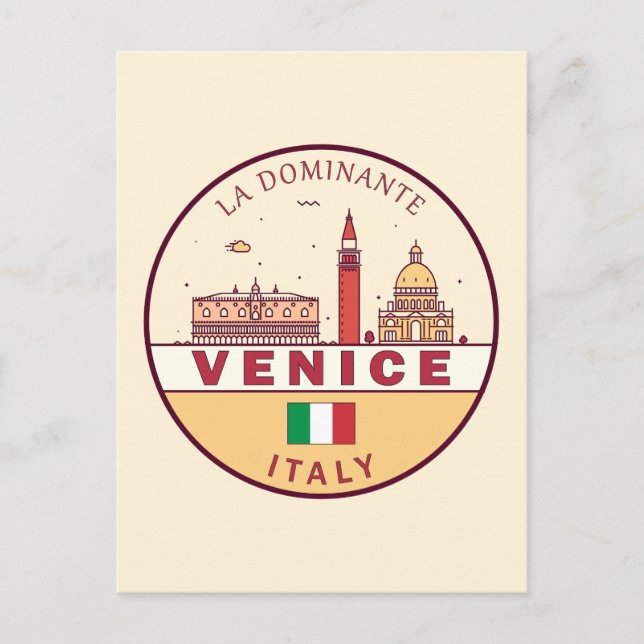 Venedig Italien City Skyline Emblem Vykort (Framsida)