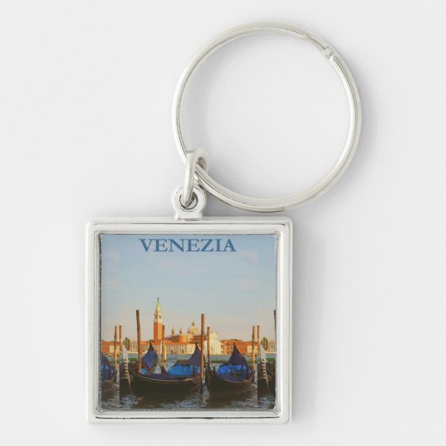 Venedig Italien Fyrkantig Silverfärgad Nyckelring (Framsidan)