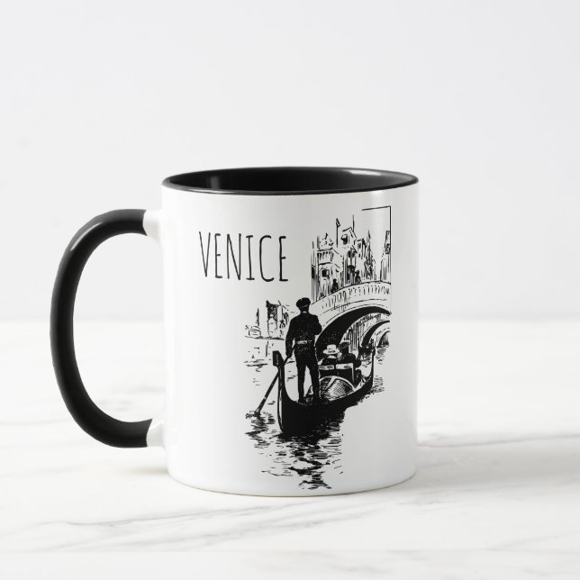 Venedig Italien Gondol Svart Vitt  Mugg (Vänster)