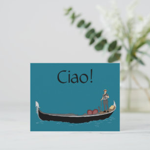 Venedig, Italien Gondola och Gondolier Teal Blue C Vykort