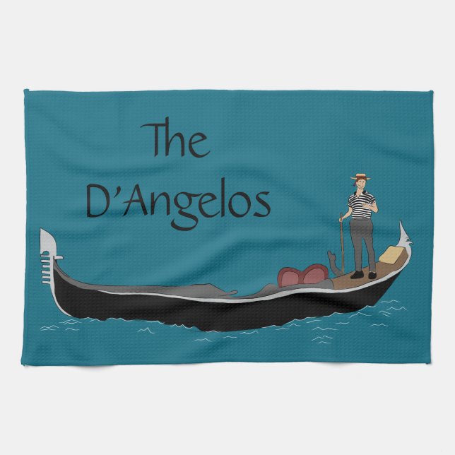 Venedig, Italien Gondola och Gondolier Teal Blue Kökshandduk (Horisontell)