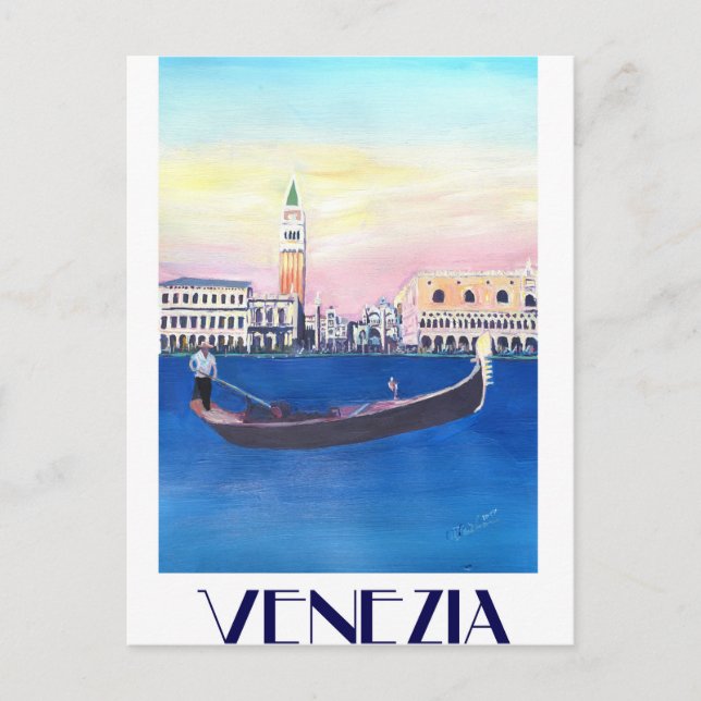 Venedig Italien Gondola på storkanalen med San Mar Vykort (Framsida)